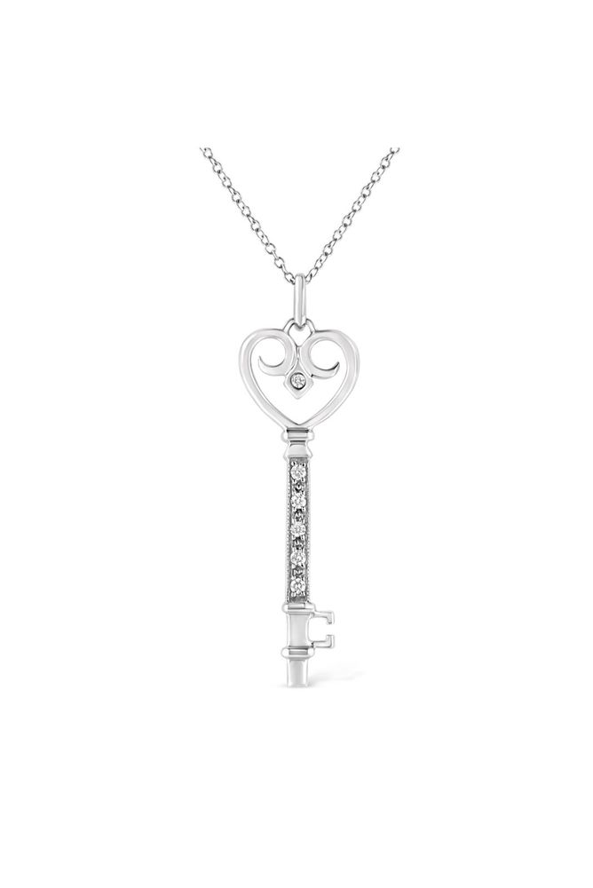 Pave and Bezel-Set Diamond Accent Key Heart and Lock Necklace